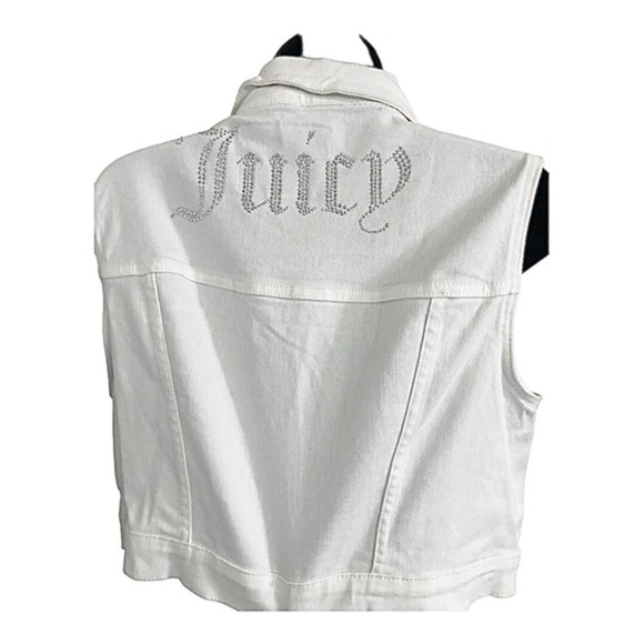 Juicy Couture‎ white denim crystal studded monogram sleeveless crop vest size L - Picture 1 of 16